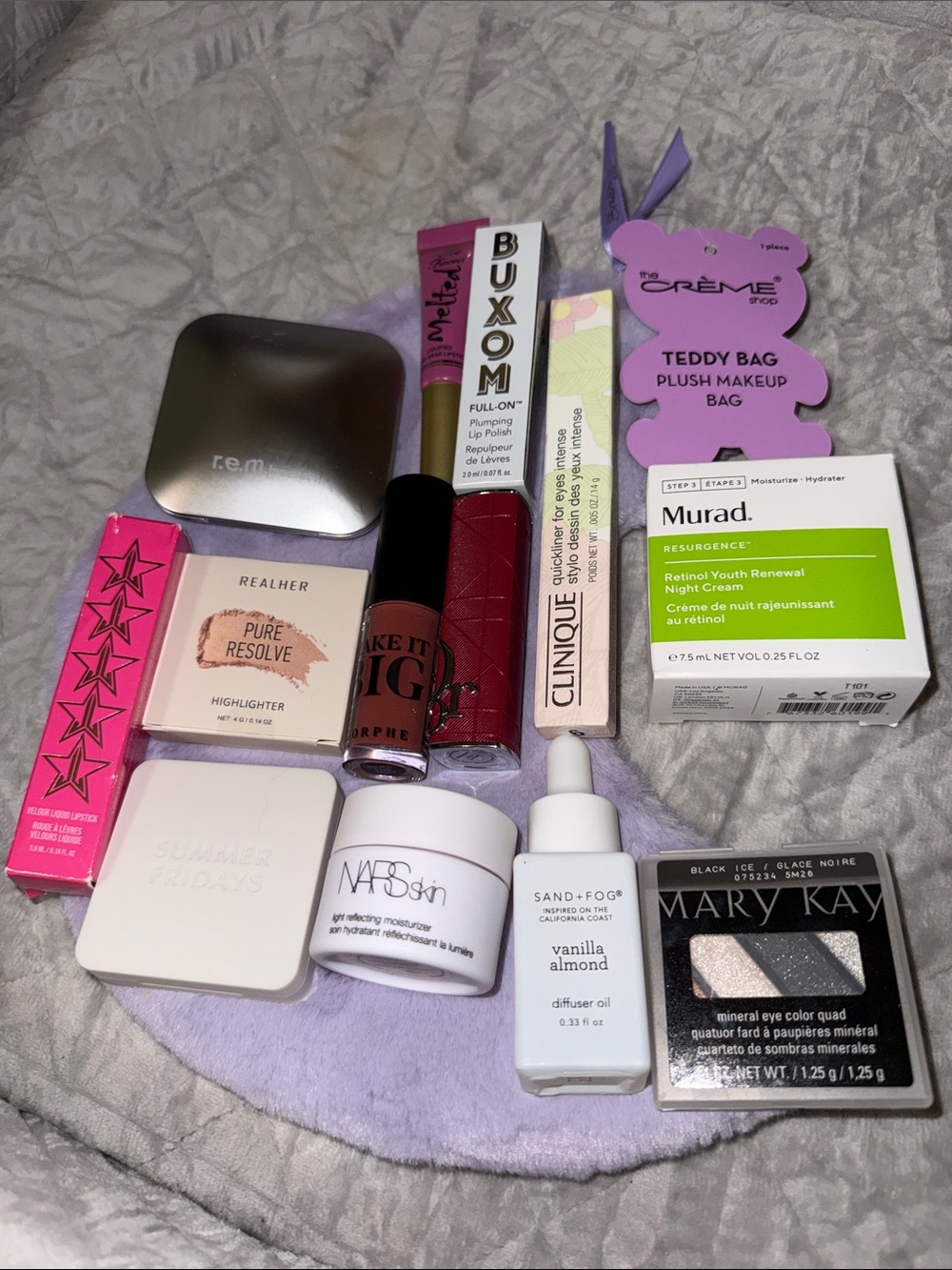 Plush Teddy Makeup Bag with Assorted high end cosmetics